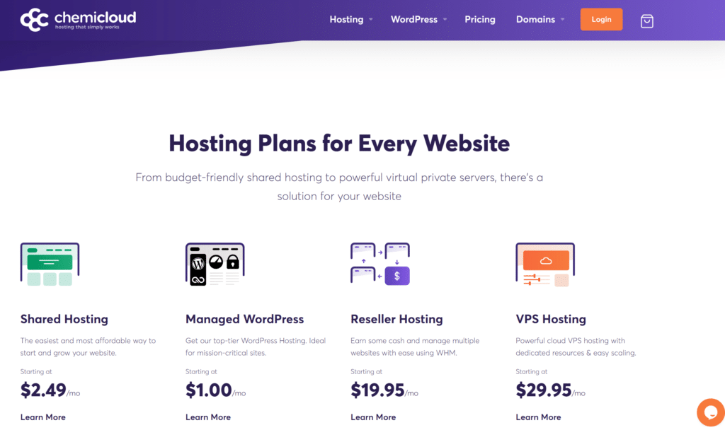 Web hosting plans for starting a blog including shared hosting, WordPress hosting, reseller hosting, and VPS hosting.