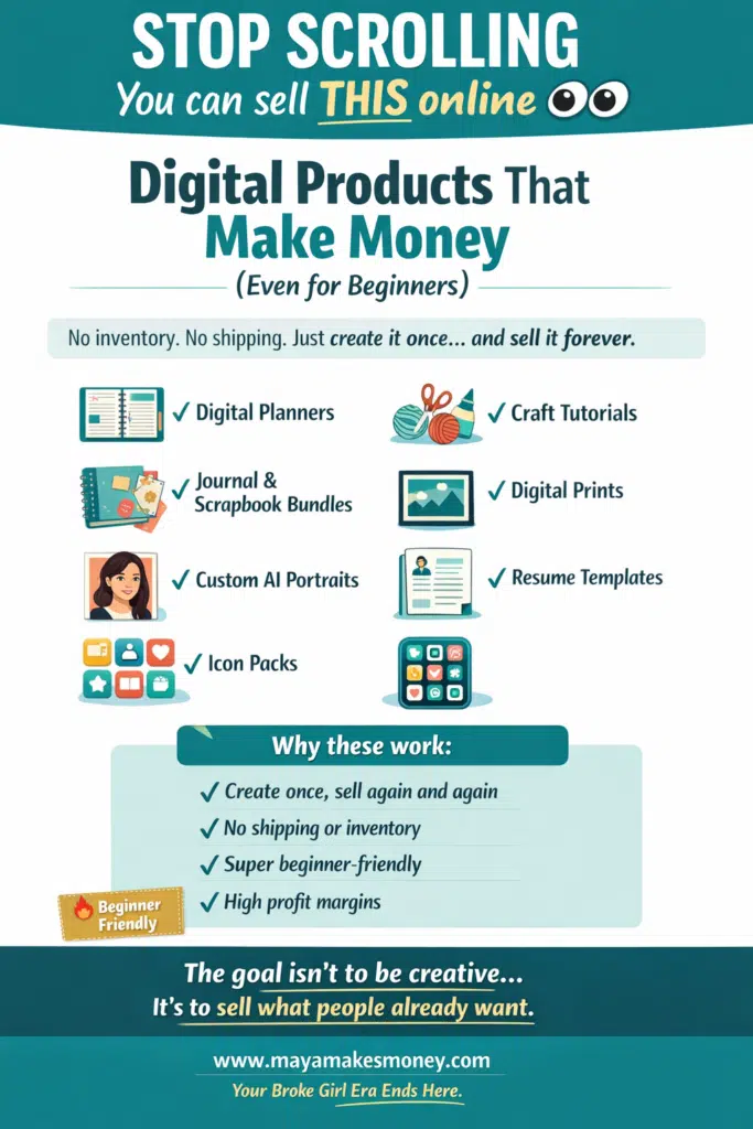 digital products that make money for beginners including planners, printables, tutorials, and resume templates.