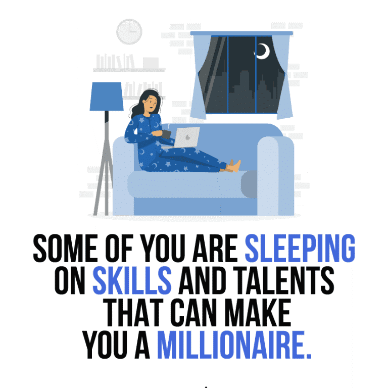 Illustration of a person working on a laptop at night symbolizing untapped blogging and online business skills.