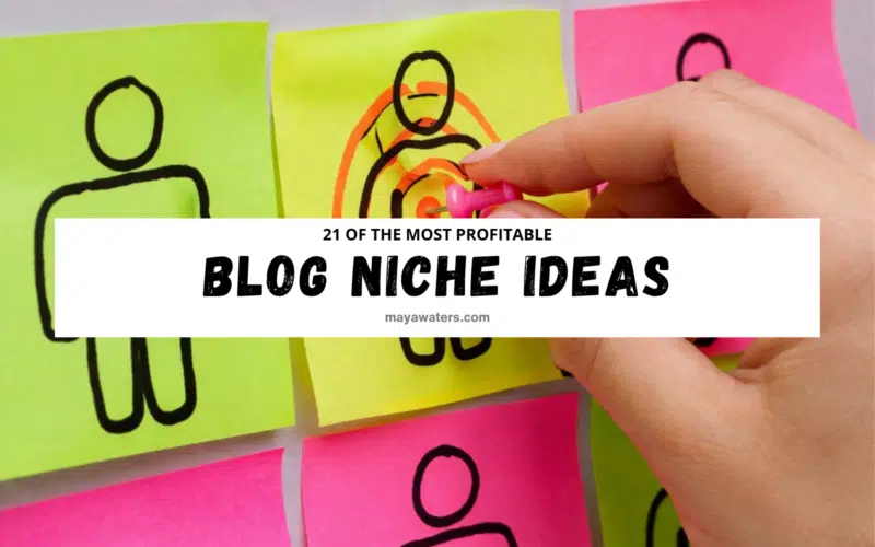 Profitable blog niche ideas concept with sticky notes and target audience illustration