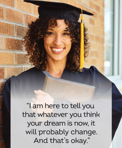 A lively graduation BBQ gathering where a speaker discusses the nature of dreams and their likelihood of remaining unchanged.