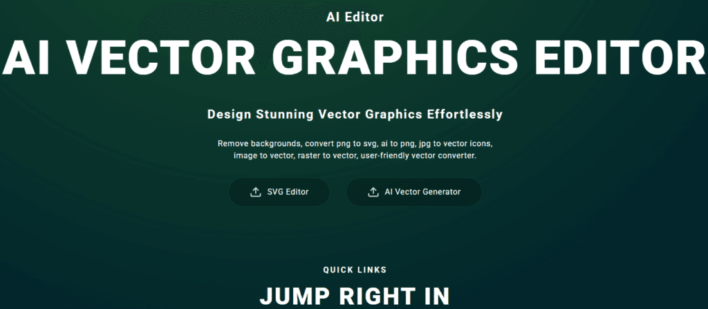 Green screen displaying the text "Vector Graphics Editor" with the logo of Vectr prominently featured.