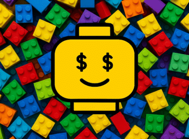 A colorful Lego brick featuring a dollar sign, symbolizing profitable Lego crafts to sell.