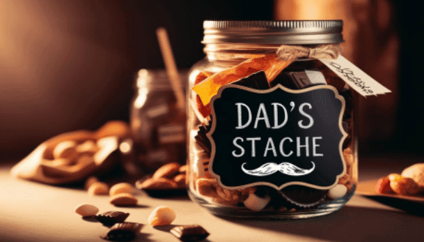 A creatively wrapped gift with a mustache motif, celebrating fathers and their unique style with humor and charm.