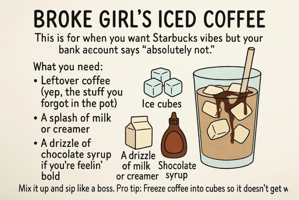 Iced coffee from Broke Girl, featuring a clear cup filled with dark coffee and ice, topped with a creamy layer.