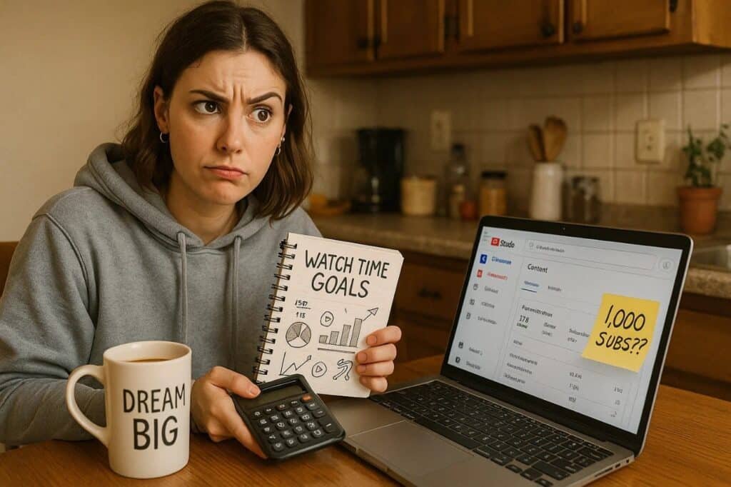 Woman working on a laptop with a coffee mug, representing the YouTube Partner Program.