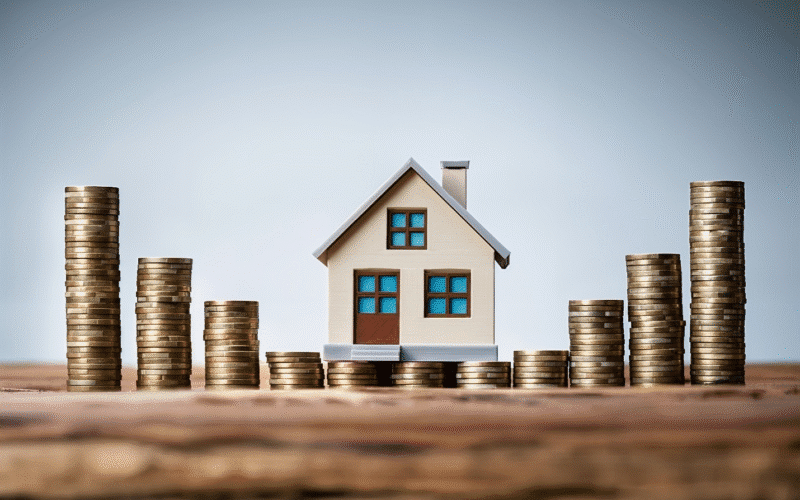 Infographic illustrating steps to buy a home with a mortgage, including tips on saving for a house.