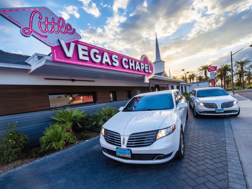Two cars parked outside a small restaurant in Las Vegas, Nevada, showcasing a vibrant urban dining scene.