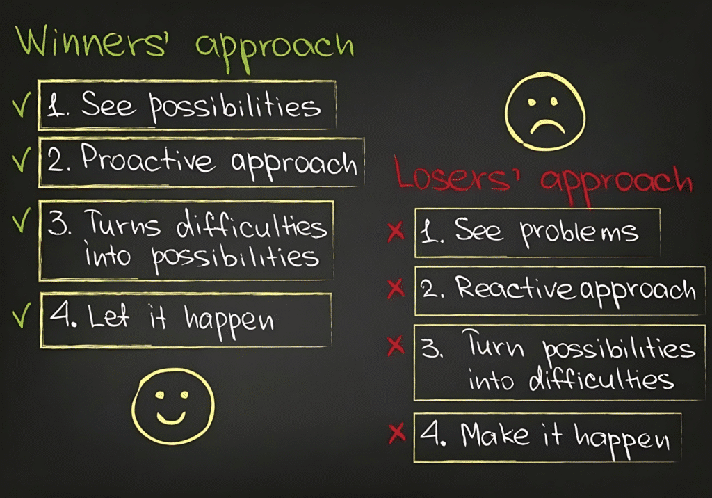 Visual representation contrasting winners' and losers' strategies in negotiation, under the theme "Barter Like a Pro."