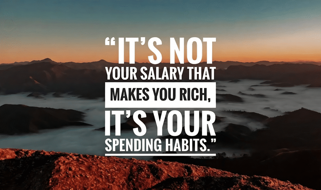 Witty saying highlighting that rich spending habits matter more than salary: "It's your spending habits, not your salary, that make you rich.