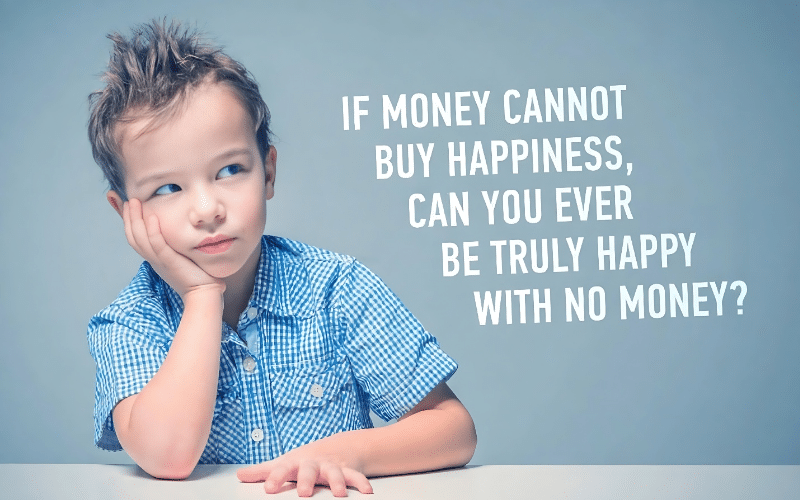 A thought-provoking quote questioning the relationship between money and happiness, featured in a design by I Love Money Quotes.
