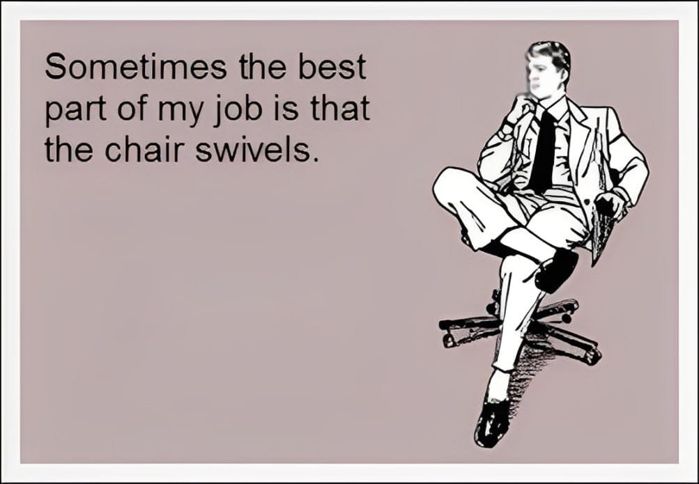 A man with a smile sits at her desk, embodying the concept of 'Lazy Girl Jobs' in a relaxed work environment.