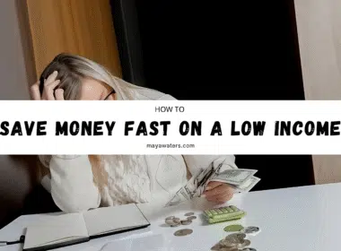 A woman indoors holding money in one hand and a calculator in the other, focused on How to Save Money Fast on a Low Income.