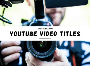 Close-up of a videographer holding a camera with a banner reading “300+ Ideas for YouTube Video Title Ideas,” promoting YouTube video title ideas guide.
