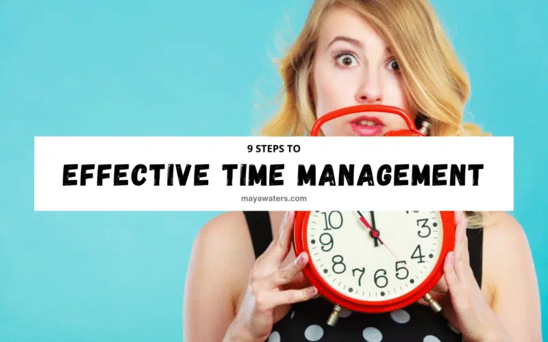 A woman holds a clock, symbolizing effective time management with the phrase "Effective Time Management" displayed.
