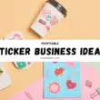 A collection of creative sticker business ideas displayed on a colorful background, showcasing various designs and themes.