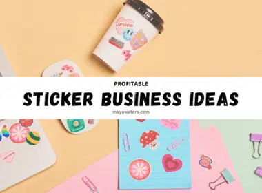 A collection of creative sticker business ideas displayed on a colorful background, showcasing various designs and themes.