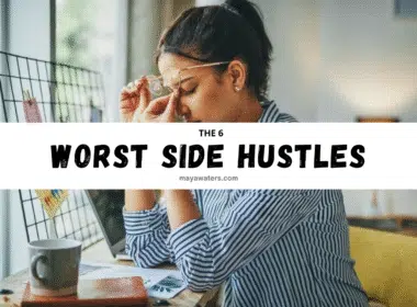 A visual representation titled "Worst Side Hustles," highlighting list of side hustles that are generally viewed as ineffective or low-paying.