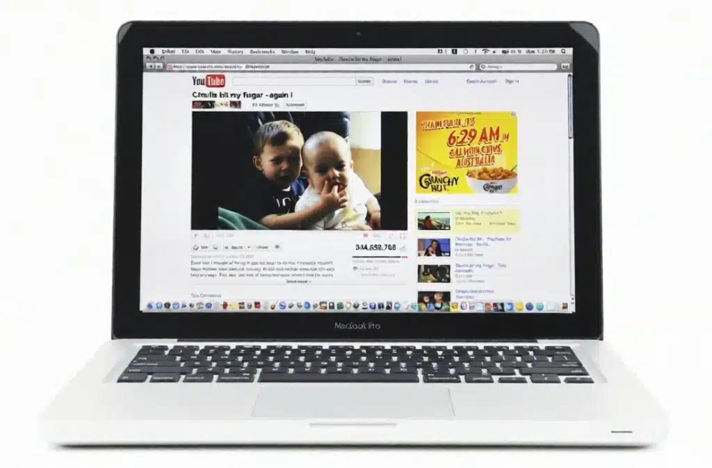 Laptop displaying YouTube homepage while planning ideas and niche for a FIRST YouTube video