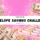 I tried the 100 envelope savings challenge banner with cash, coins, and a clear box of numbered cash envelopes.