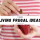 “11 Weird Living Frugal Ideas” banner with hands holding a wallet and a coin, promoting frugal living tips.