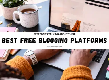 Best free blogging platforms featured image showing person typing on laptop with workspace setup.