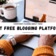 Best free blogging platforms featured image showing person typing on laptop with workspace setup.