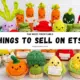 Cute handmade crochet vegetable plushies including carrots, broccoli, corn, and pumpkin displayed as profitable handmade products things to sell on Etsy.