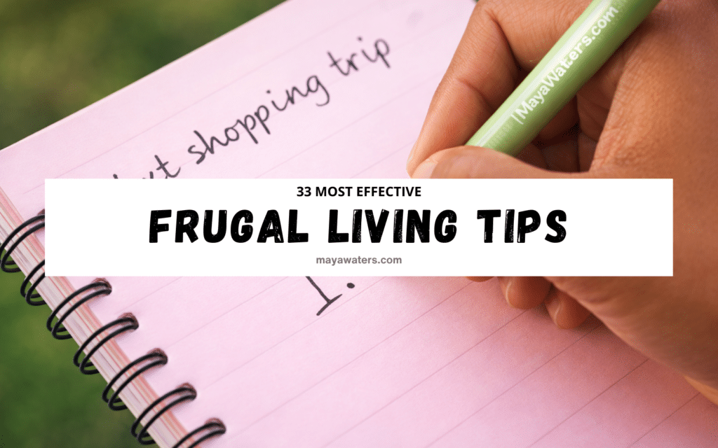 Person writing a shopping list in a notebook illustrating living frugal tips and budgeting strategies to save money.