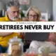 Senior couple reviewing finances on a laptop at home with headline “10 Things Wealthy Retirees Never Buy” overlay