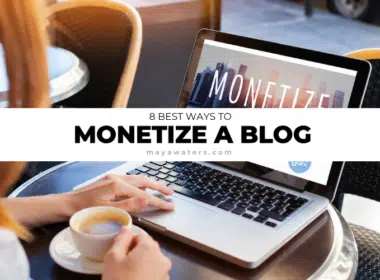 8 best ways to monetize a blog concept featured on laptop screen in a modern café setting