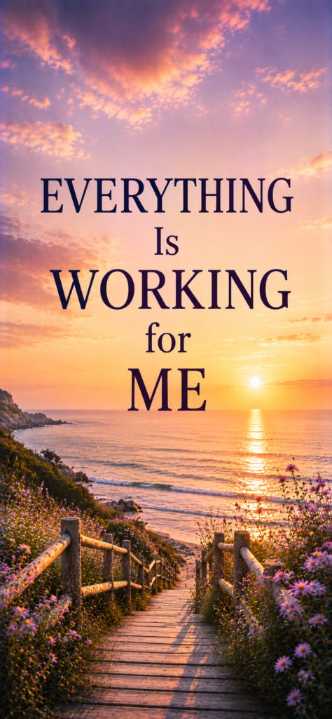 Everything is working for me manifestation wallpaper with ocean sunset background