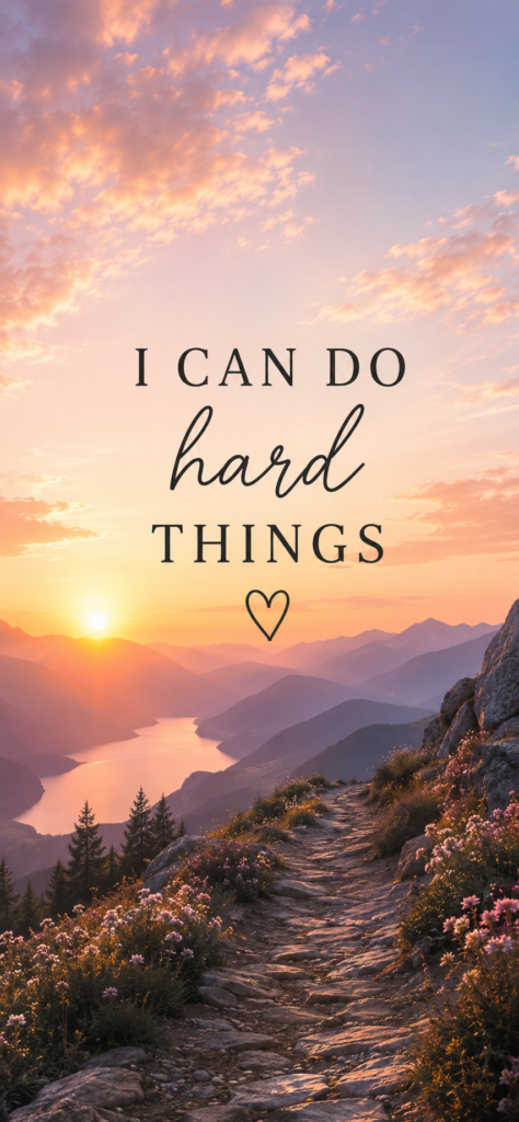 I can do hard things motivational wallpaper with mountain sunrise view