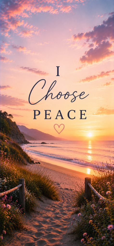 I choose peace calming affirmation wallpaper with ocean sunset scenery