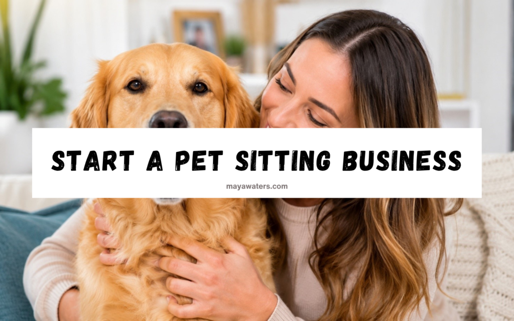 Woman smiling with a golden retriever for a beginner guide on how to start a pet sitting business.