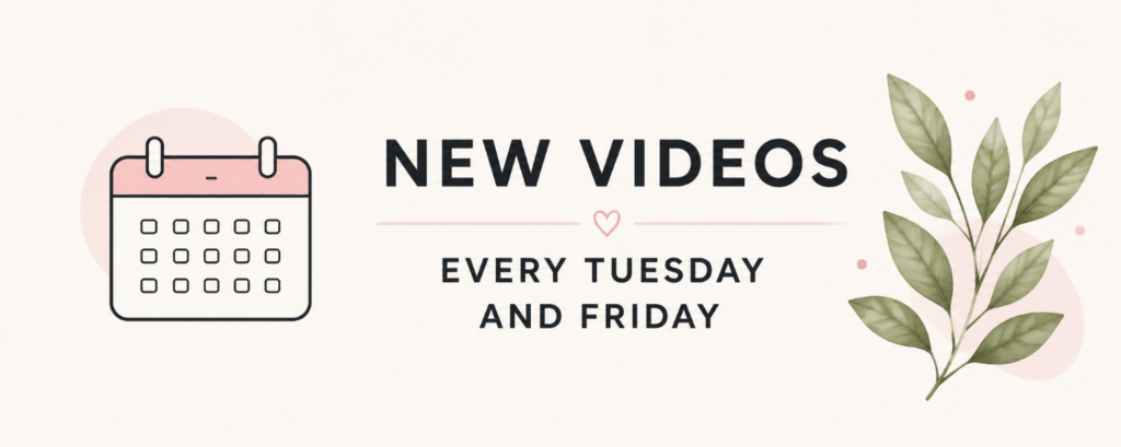 YouTube banner with calendar icon and new videos every Tuesday and Friday text