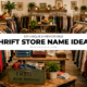 501 thrift store name ideas with a modern thrift shop interior featuring clothing racks and vintage décor.