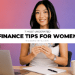 Woman holding cash beside a laptop with the text “7 Most Underrated Finance Tips for Women.”